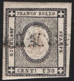 ITALIAN STATES Italy Sardinia 1861 1c Used, Sc P1, Newspaper stamp