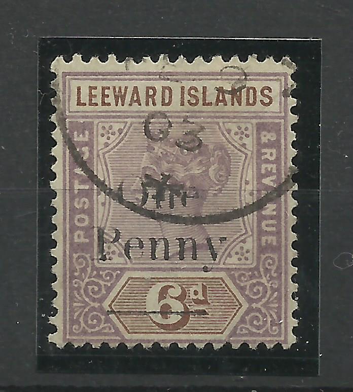 Leeward Is, 1902 Sg 18, 1d on 6d Dull Mauve & Brown overprint, F/used. {C/W 345}