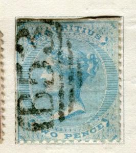 MAURITIUS;  1860 early classic QV No Wmk. issue used 2d. value, Perf flaws