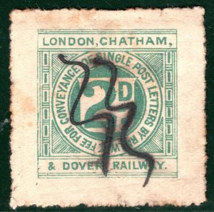 GB LC&DR RAILWAY Letter Stamp 2d UNUSUAL PEN CANCEL London Chatham & Dover SBW53