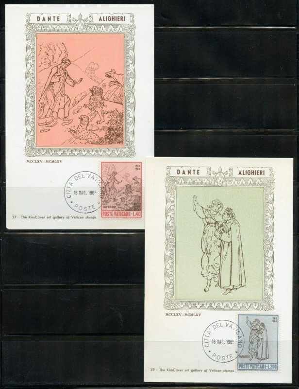 VATICAN CITY 1965 DANTE ALIGIERI SET OF 4 KIM MAX CARDS  FIRST DAY CANCELED 