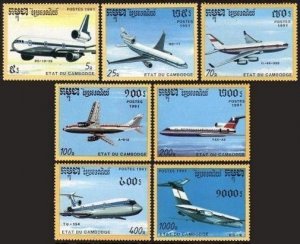 Cambodia 1152-1158, MNH. Mi 1230-1236. Aircraft 1991. DC-10, MD-11, IL96, TU-154