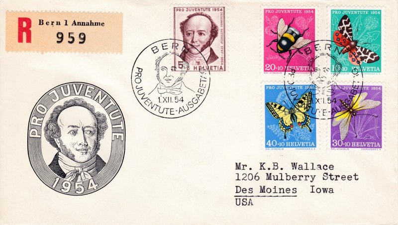 Switzerland 1956 Pro Juventute Complete (5) First Day Cover has Typed Address.