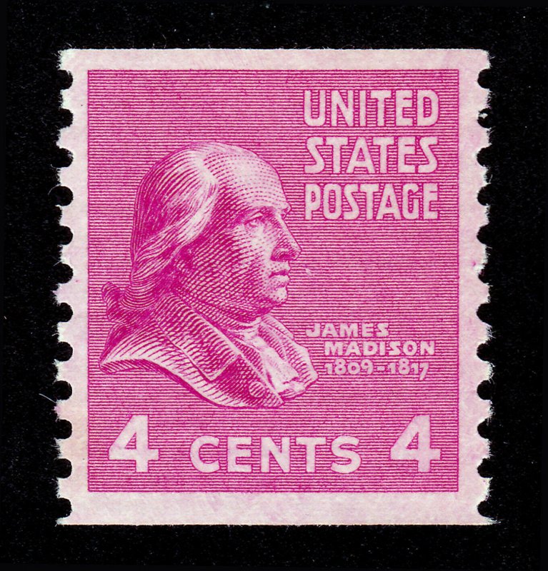 1938 PREXIE U.S. SCOTT #843 JAMES MADISON 4¢ COIL STAMP MNH-OG SCV=$7.50