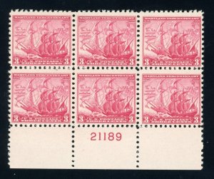 US Stamp #736 Maryland Tercentenary 3c - Plate Block of 6 - MNH - CV $9.50