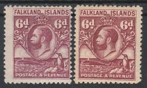 FALKLAND ISLANDS 1929 KGV WHALE AND PENGUIN 6D BOTH SHADES