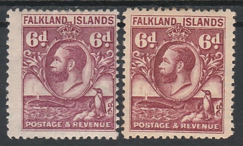 FALKLAND ISLANDS 1929 KGV WHALE AND PENGUIN 6D BOTH SHADES