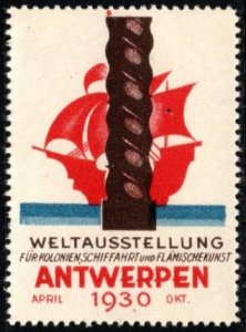 1930 Netherlands Poster Stamp World Colonial Navigation & Flemish Art Exhibition