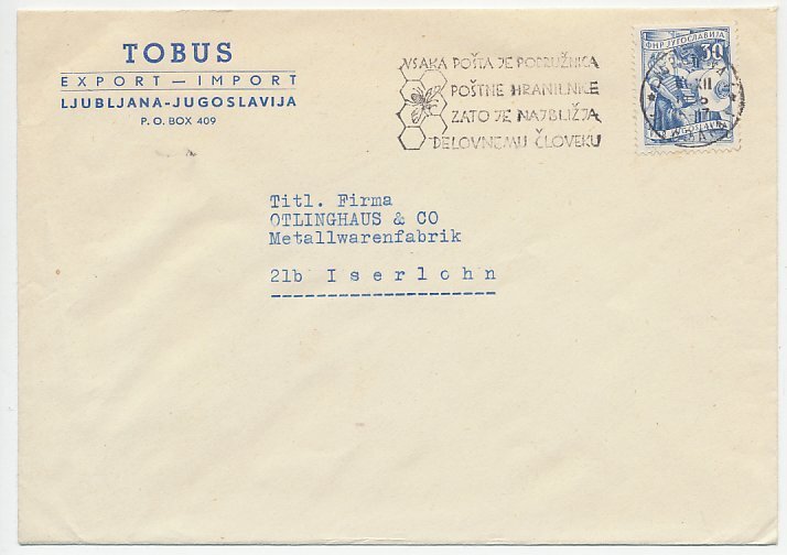 Cover / Postmark Yugoslavia 1955 Bee
