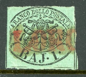 Italy 1852 Papal States Sc#2a Luro Cancel in Red (Signed Twice) F875