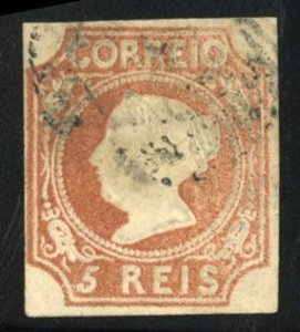 Portugal 1, $1,400, 1853 5r reddish brown, thin, signed Diena