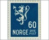 Norway Used NK 252   Posthorn and Lion III (no wmk) 30 Øre Green blue