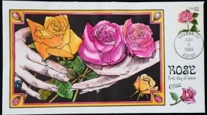 U.S. Used #2492 32c Pink Rose 1995 Collins First Day Cover. Pristine!