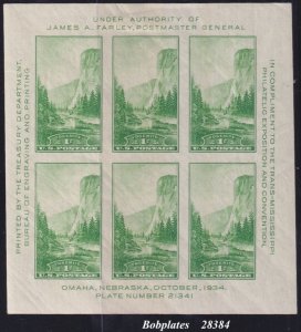 BOBPLATES #751 Trans Miss Yosemite Souvenir Sheet of 6 21341 VF H SCV=$10