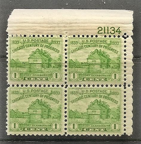 US  728 MNH 1933 Century of Progress P# Block