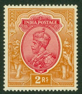 SG 215 India 1926-33. 2r carmine & orange. Fine fresh mounted mint CAT £30