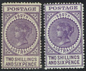 SOUTH AUSTRALIA 1904 QV THICK POSTAGE 2/6 BOTH SHADES WMK CROWN/SA  