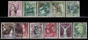 Spain #1140-50 ~ Cplt Set 11 ~ Mysteries of Rosary  ~ Used, MX Cond  (1962)