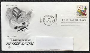 US #1511 Addressed FDC Artcraft Mr Zip SCV $1.00 L32