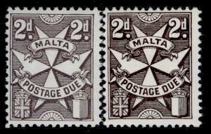 MALTA QEII SG D24 + D24a, 2d SHADE VARIETIES, NH MINT. Cat £35.