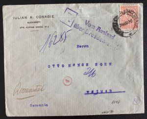 1920 Bucarest Romania Commercial Cover To Weimar Germany Customs Censor