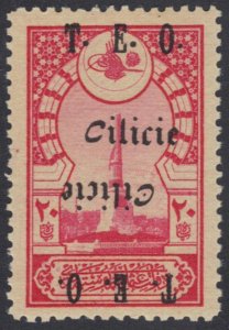 TURKEY CILICIA 1919 TEO CILICIE DBL 1 INVT ON 20 PARA Sc 82 L HINGED V RARE SIGN