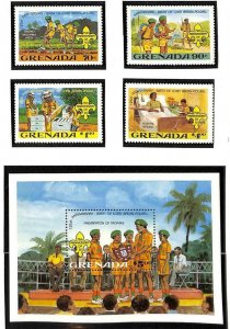 GRENADA BOY SCOUTS SCOTT #1088-92 STAMP SET & SOUVENIR SHEET MNH 1982