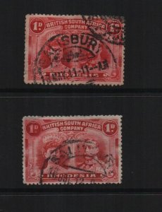 Rhodesia 1912 SG123 & SG125 both 14 perf used