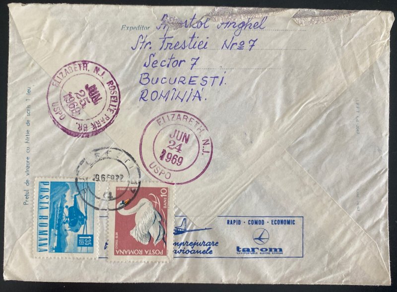 1969 Bucarest Romania Airmail Postal Stationery cover To Roselle Park NJ Usa