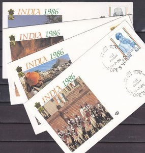 India, 1986. 08-10/FEB/86, Pope`s visit to India.  4 Cancel on 4 Cachet covers.