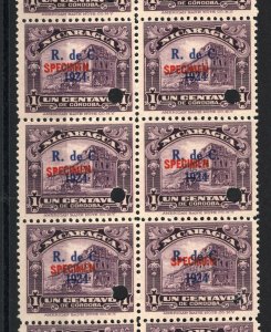 NICARAGUA ABNCo. Stamps *SPECIMEN* 1 Centavo *R de C/ 1924* Block {14} MNH MF69