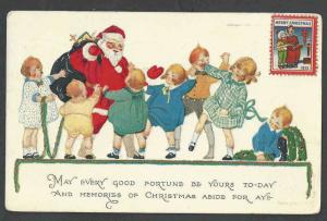 1932 PPC* Xmas Seal Type #WX64 Unchecked On Xmas Card W/Santa & Childrem Emb