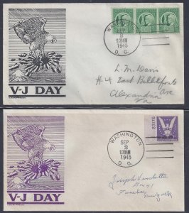 US 1945 FOUR PATRIOTIC COVERS WITH VJ DAY THE AMERICAN EAGLE & FLAG CACHETS