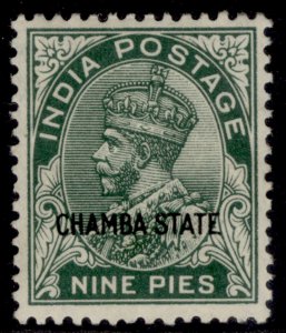 INDIAN STATES - Chamba GV SG64, 9p deep green, M MINT.