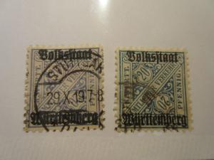 WURTTEMBERG  Mi 264d + 264a (nc) (rare mittelviolettultramarin)  USED  Cat $1500