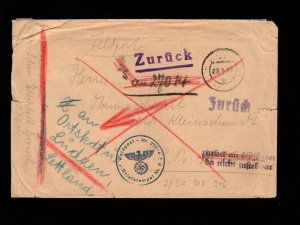 Germany 3rd Reich Feldpost 1943 Return Sender Not Deliverable Moved Latvia 10h