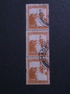 ​PALESTINE-1927- SC#67 CITADEL AT JERUSALEM USED STRIP VF 96 YEARS OLD-RARE