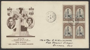 1939 #246-248 3 Royal Visit FDCs Blocks War Memorial Cachet Ottawa CDS