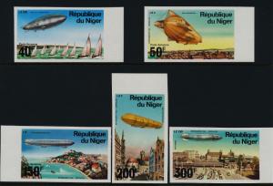 Niger C273-7 imperf MNH Zeppelin, Airships, Yachts, Trams, Architecture