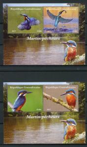 Central African Rep 2017 MNH Kingfishers 2x 2v M/S Kingfisher Birds Stamps