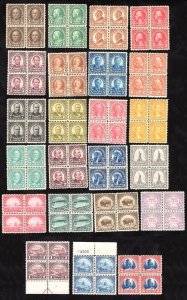 MOMEN: US STAMPS #551-573 BLOCKS MINT OG H LOT #77075