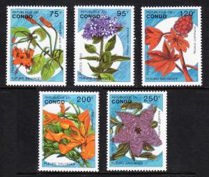 P.R. CONGO — SCOTT 1016-1020 — 1993 FLOWERS SET — MNH — SCV $17.75