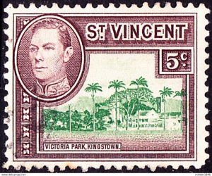 ST VINCENT 1949 KGVI 5c Green & Purple-Brown SG168 FU