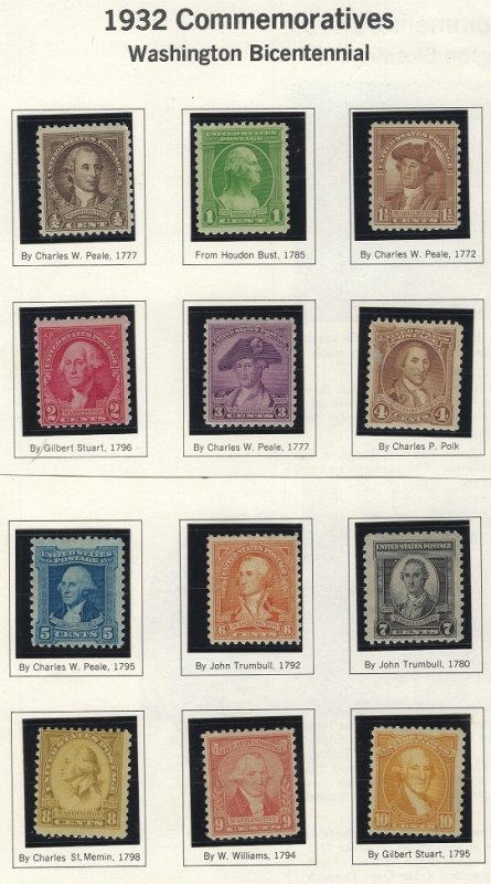 United States #704-15 MNH F-VF Singles (Comp Set) 1932 Washington Bicentennial