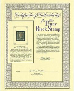 PENNY BLACK #1 FOR THOSE WHO WANT A CERTIFICATE NET $25.00