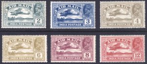 India 1929 2a-12a AIR MAIL Scott C1-C6 SG 220-225 MVLH Cat $35, SG Cat £55($67)