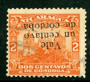 Nicaragua 1920 Cathedral Provisional 1¢/2¢ Vermillion Inverted VFU W83