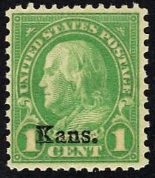 US 658 MNH VF 1 Cent Franklin Green Kansas Overprint
