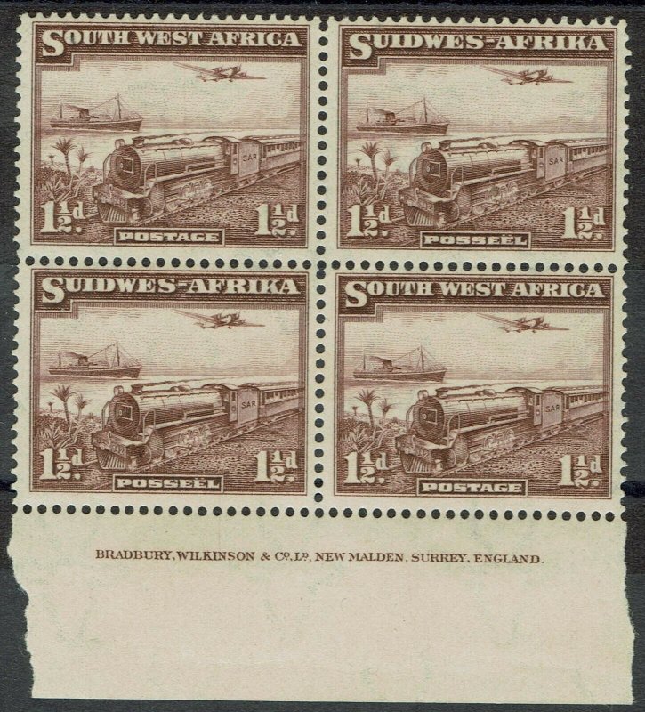 SOUTH WEST AFRICA 1937 TRAIN 11/2D IMPRINT BLOCK MNH **