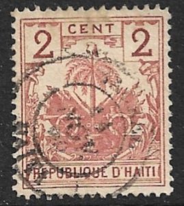 HAITI 1896 2c Red Brown Coat of Arms Issue Sc 39 VFU